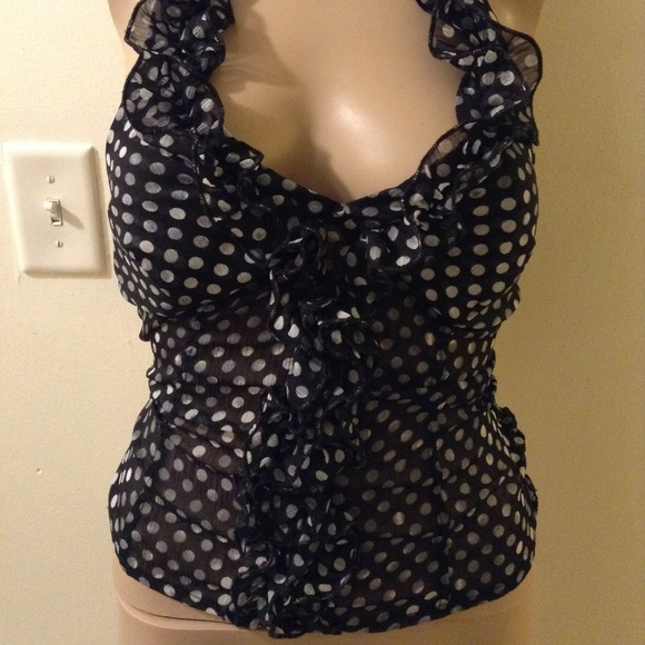 POLKA DOT RUFFLE HALTER TOP SIZE SMALL - Picture 2 of 5